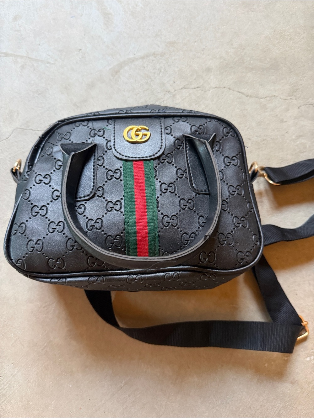 Fashion Black GG Monogram Crossbody with Red and Green Web - Picture 1 of 8